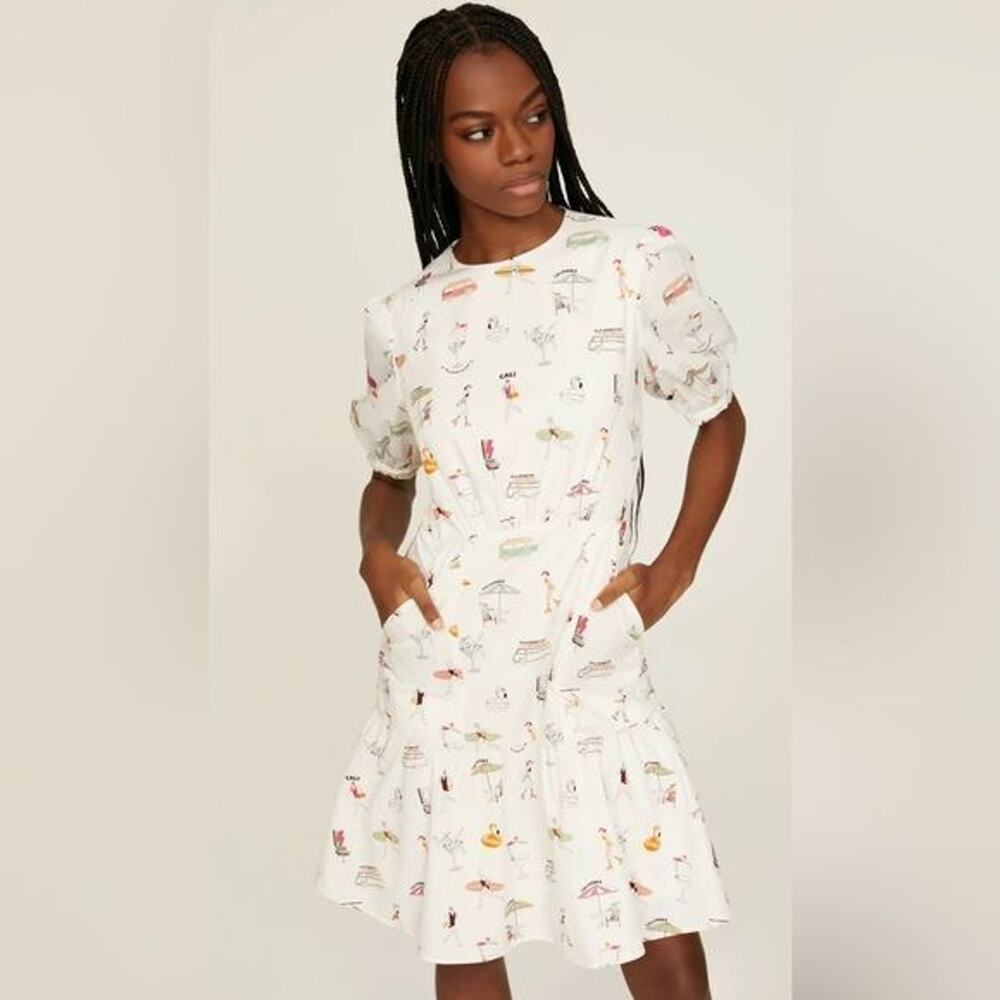 BOSS Daranta Dress White Palm Springs Print Mini Size 2 xs beach tropical vacay